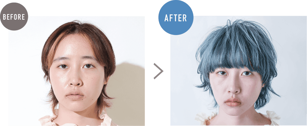 สีฟ้าอ่อน โคนสีเทาเข้ม เพิ่มความหนักเบาให้กับสีผม